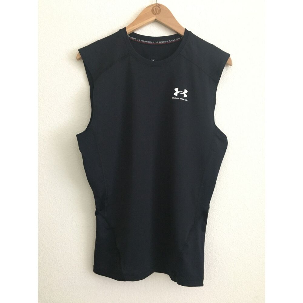 Under Armour HeatGear Compression Sleeveless Shirt Men L Black 1361522